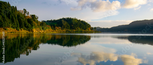 Reflections on furnas lagoon, Azores, Portugal