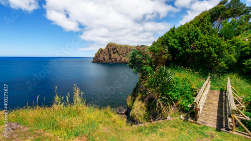 Wood bridge view at Capelas, Azores, Portugal