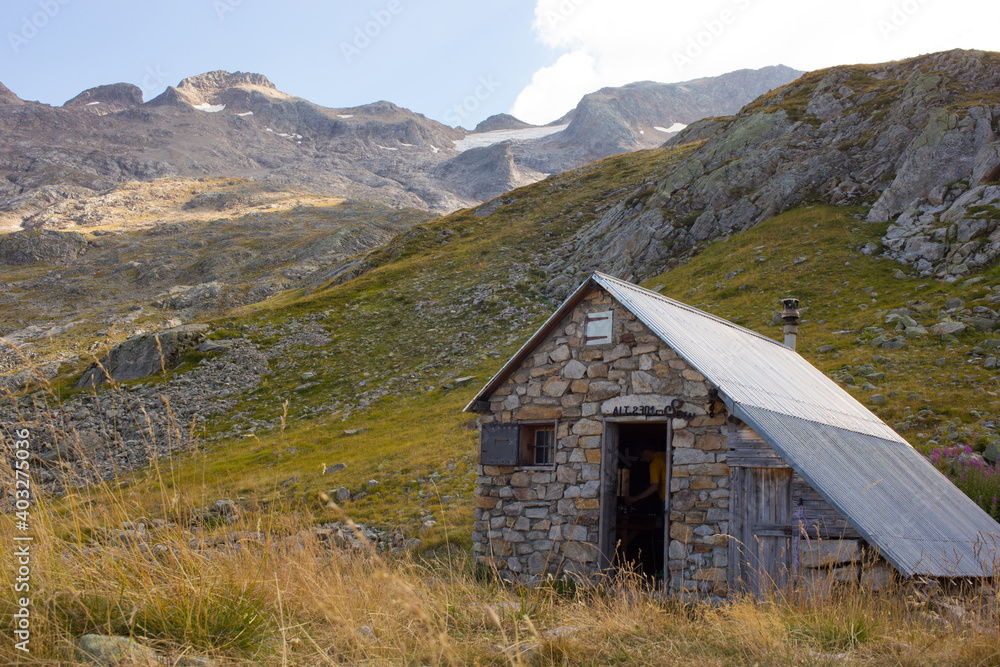 Small, Stone Alpine Refuge in the Oisans, Department Isère, Region of the Auvergne-Rhone-Alpes, France