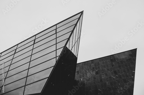 black and white building