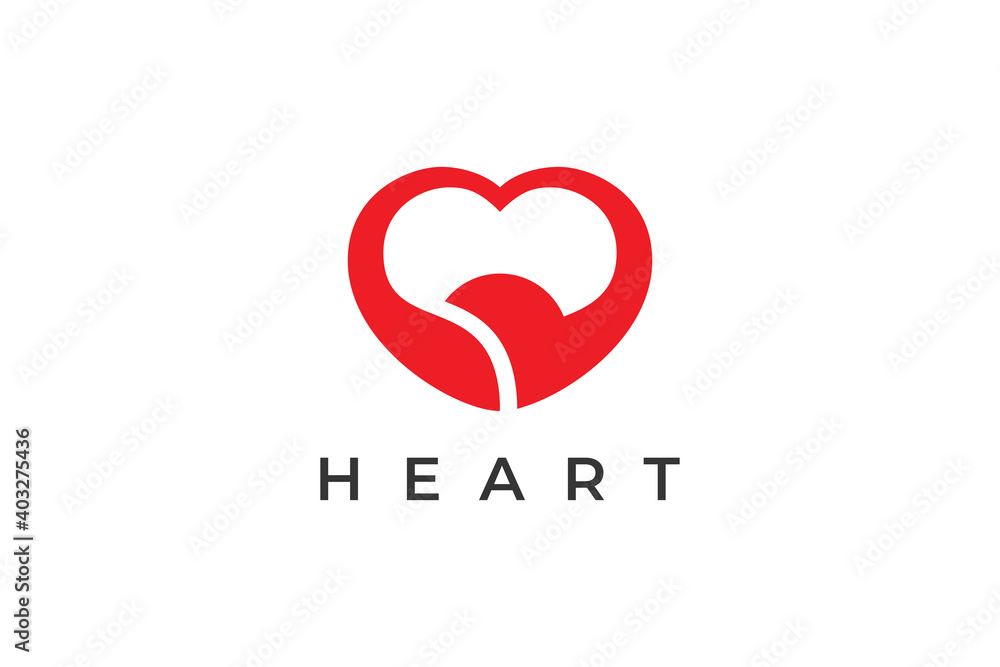 Abstract Heart Logo. Red Decorative Hand Drawn Heart Calligraphy Style isolated on White Background. Flat Vector Illustration Design Template Element.