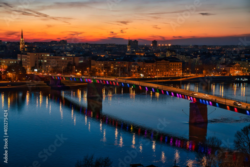 Rainbow bridge in Novi Sad, Serbia at night