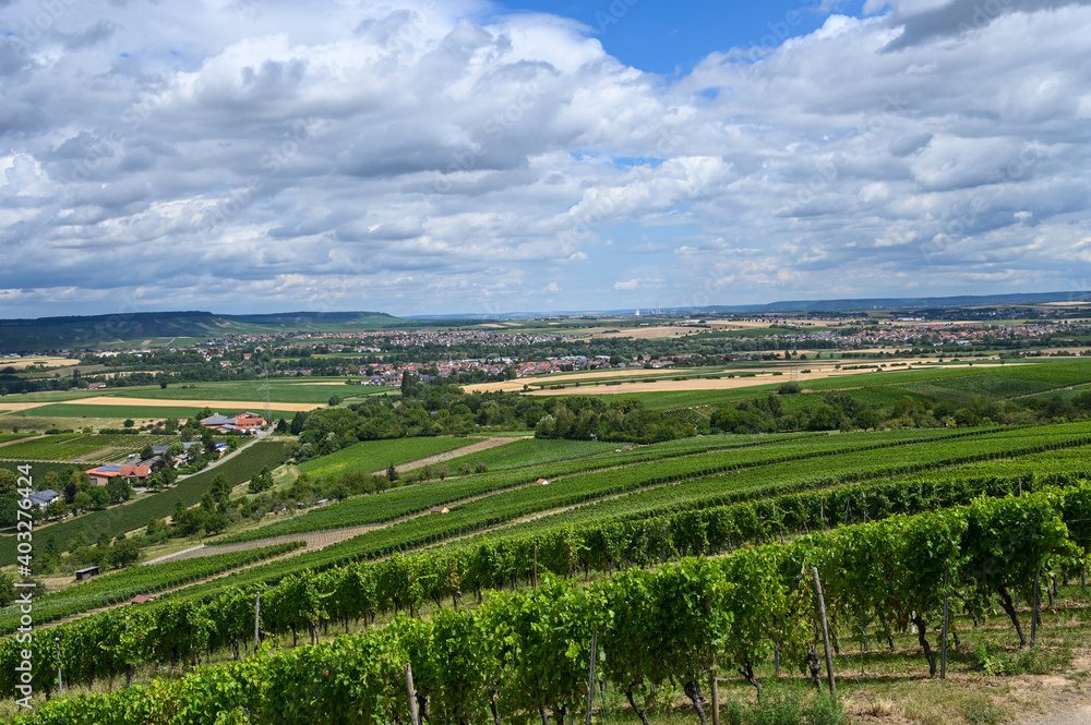 Dark clouds over a vineyard landscape near the village of Cleebronn, Germany.