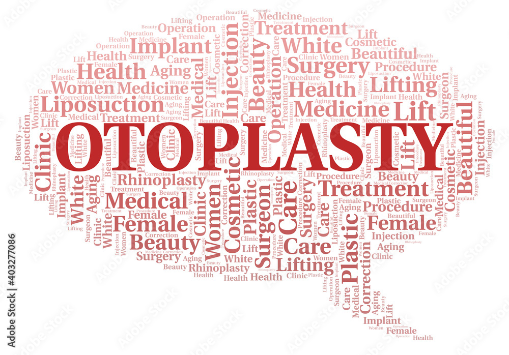 Otoplasty typography word cloud create with the text only. Type of plastic surgery