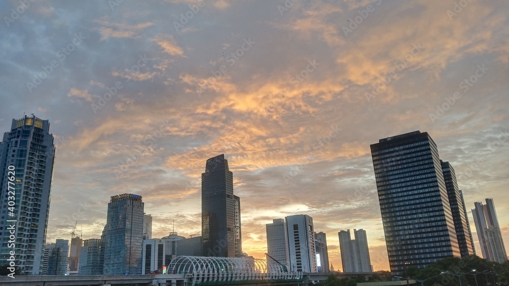 sunset over the city