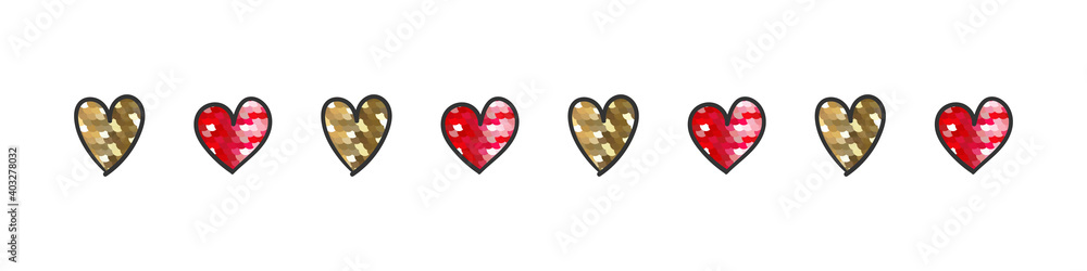 Hearts set. Hearts with glitter. Valentine's Day hearts. Trendy design. Vector illustration
