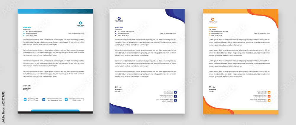 Business style letterhead template design for project with standard sizes. Business style letterhead template design for project with standard sizes.