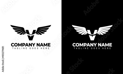 Letter V with wings. Template for logo  label  emblem  sign  stamp. Vector illustration.