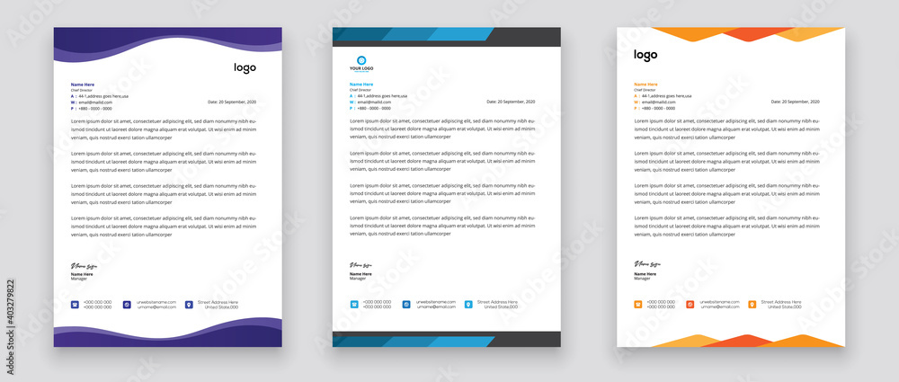 Business style letterhead template design for project with standard sizes. Business style letterhead template design for project with standard sizes.