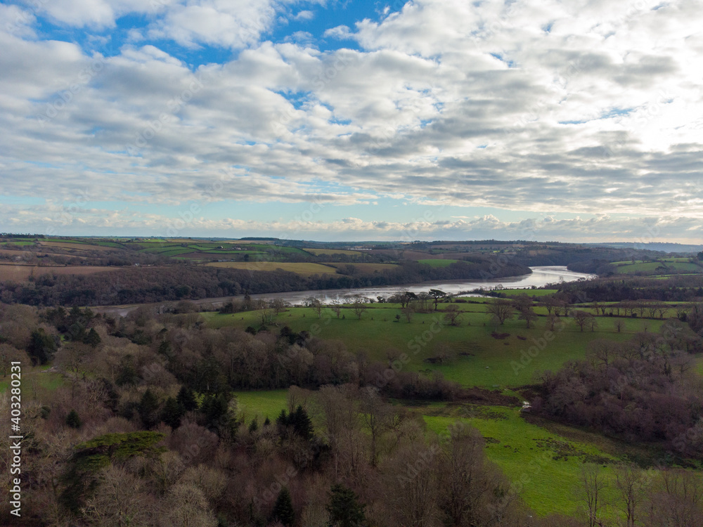 Obraz premium aerial view of the tresillian river in cornwall England uk