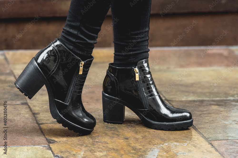 Patient leather woman shoes. Street fashion Patient leather woman shoes. Street fashion