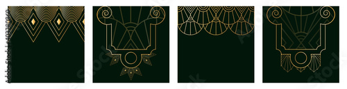pattern along the contour of the frame in the Art Deco style of fashionable gold and muted green tones. The art line is ideal for printing textiles, packaging, invitations, backgrounds. EPS10