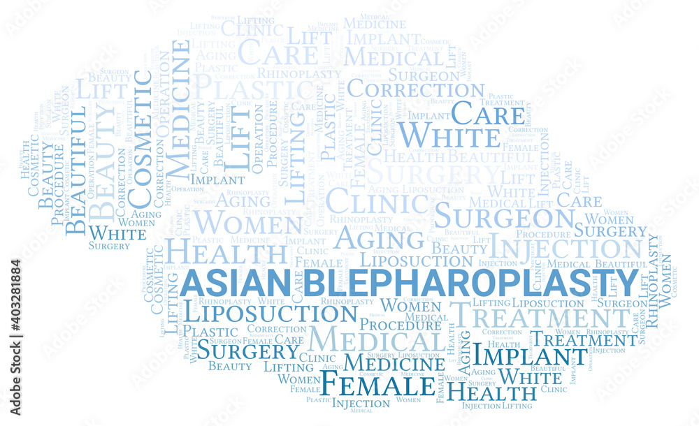 Fototapeta premium Asian Blepharoplasty typography word cloud create with the text only. Type of plastic surgery