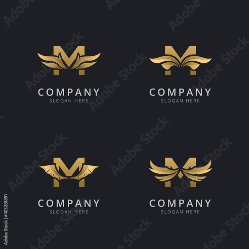 Letter M with luxury abstract wing logo template 