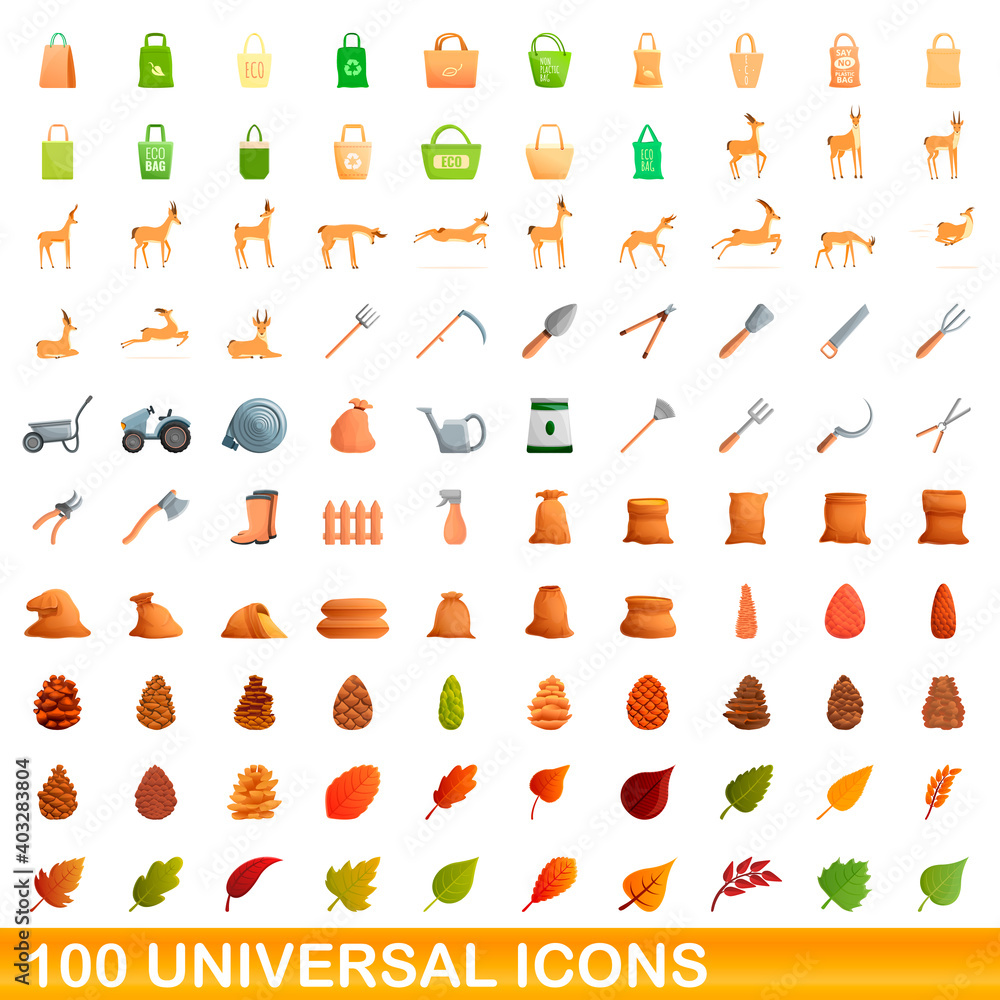 100 universal icons set. Cartoon illustration of 100 universal icons vector set isolated on white background 100 universal icons set. Cartoon illustration of 100 universal icons vector set isolated on white background