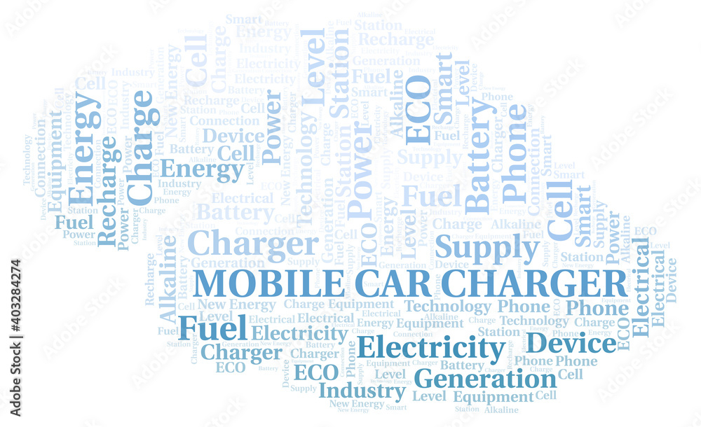 Mobile Car Charger typography word cloud create with the text only.