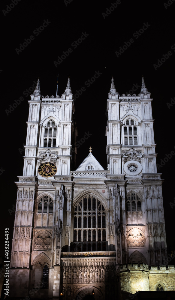 Front Of Westminster Abbey, London Illuminated At Night