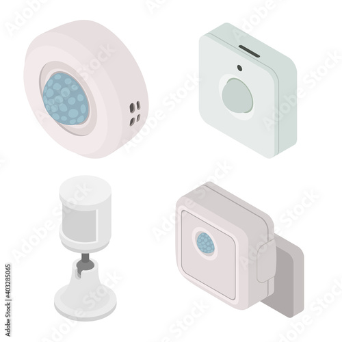 Motion sensor icons set. Isometric set of motion sensor vector icons for web design isolated on white background
