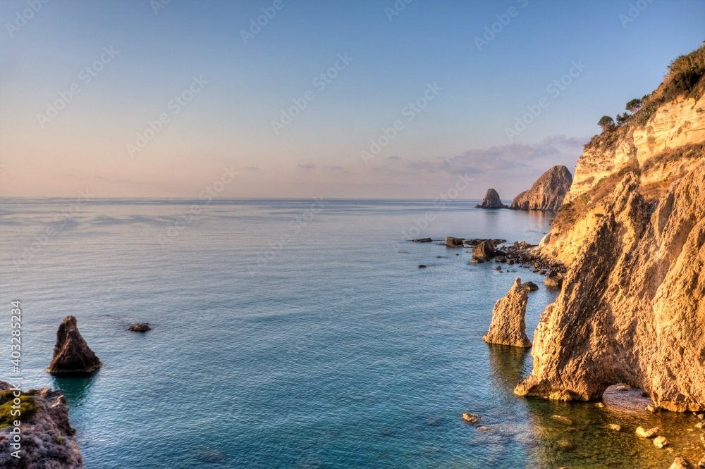Ponza east coast on vegetation and sea. Italy