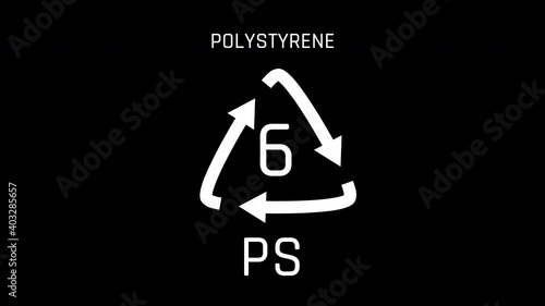 Polystyrene or PS Symbol or Sign or Number 6 Recycle Symbol plastics Animation Seamless Loop photo