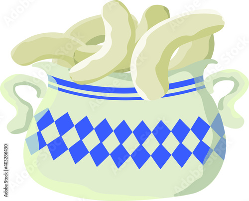 Bavarian sausages in a saucepan. Vector illustration