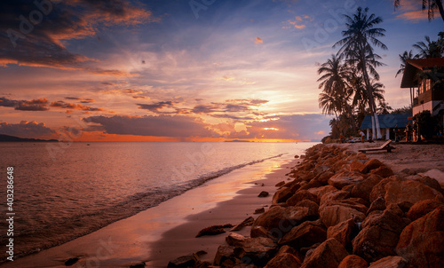 Beautiful sunset on a tropical beach in Thailand, Koh Phangan