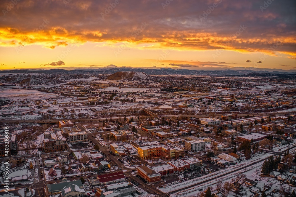 Aerial View of the Suburban Community of Castle Rock, Colorado during Sunset