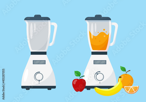 Blender and working blender with fruit.