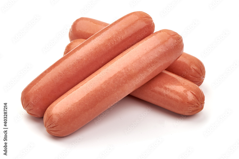 Boiled pork sausages, isolated on white background Boiled pork sausages, isolated on white background