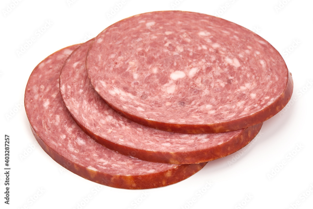 Salami sausage, isolated on white background Salami sausage, isolated on white background