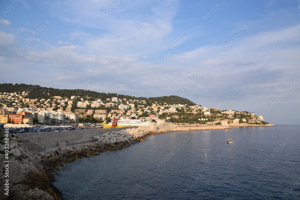 The seaside city of Nice, France with the Mediterranean sea 