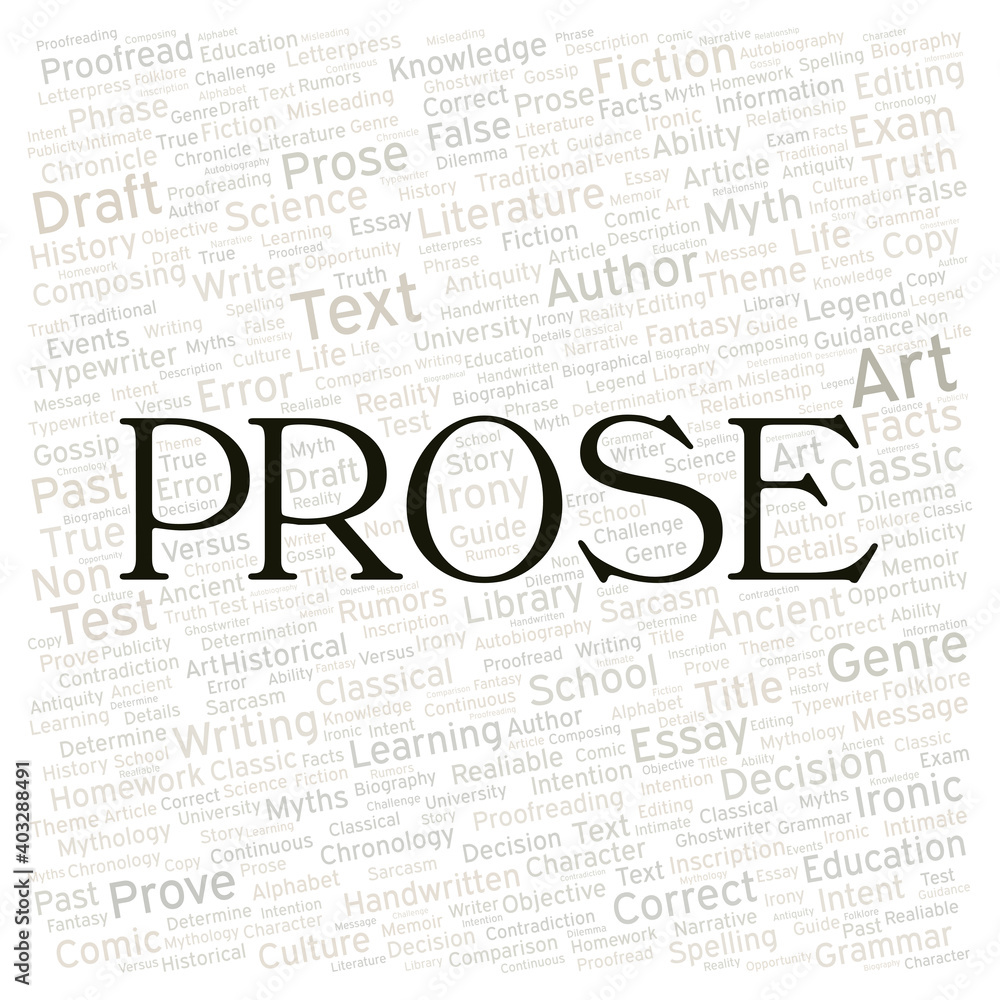 Fototapeta premium Prose typography word cloud create with the text only