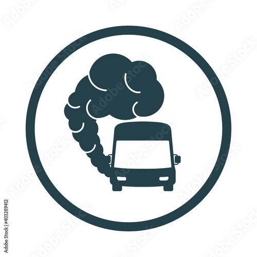 Bus icon with exhaust gases. Traffic fumes. Environmental pollution. Smog