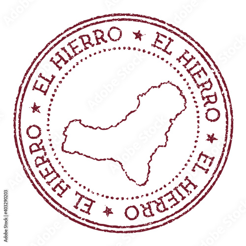 El Hierro round rubber stamp with island map. Vintage red passport stamp with circular text and stars, vector illustration.