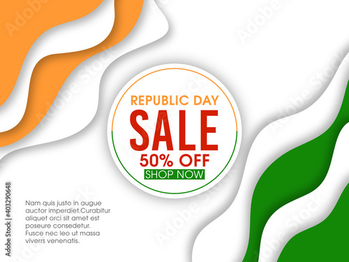 Sale banner of Indian republic day,26th January with discount coupon.