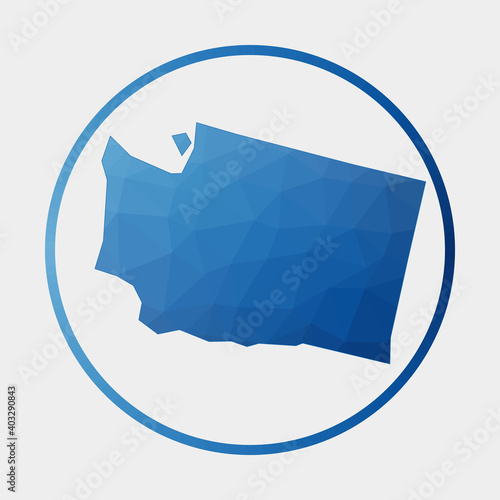 Washington icon. Polygonal map of the us state in gradient ring. Round low poly Washington sign. Vector illustration.