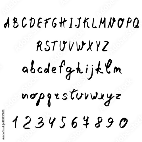 vector alphabet. hand letters and numbers.