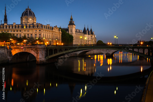 Landscape at the blue hour in the morning on the Conciergerie in Paris