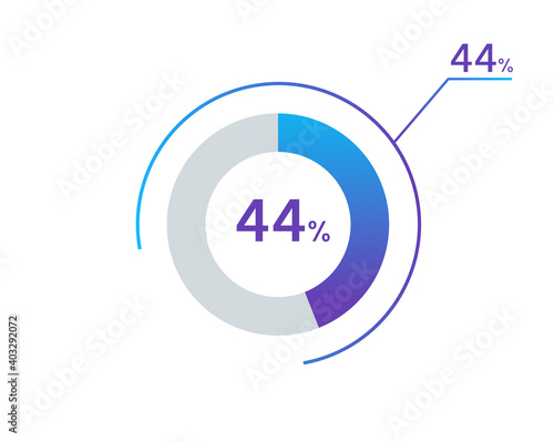 44 percents pie chart infographic elements. 44% percentage infographic circle icons for download, illustration, business, web design