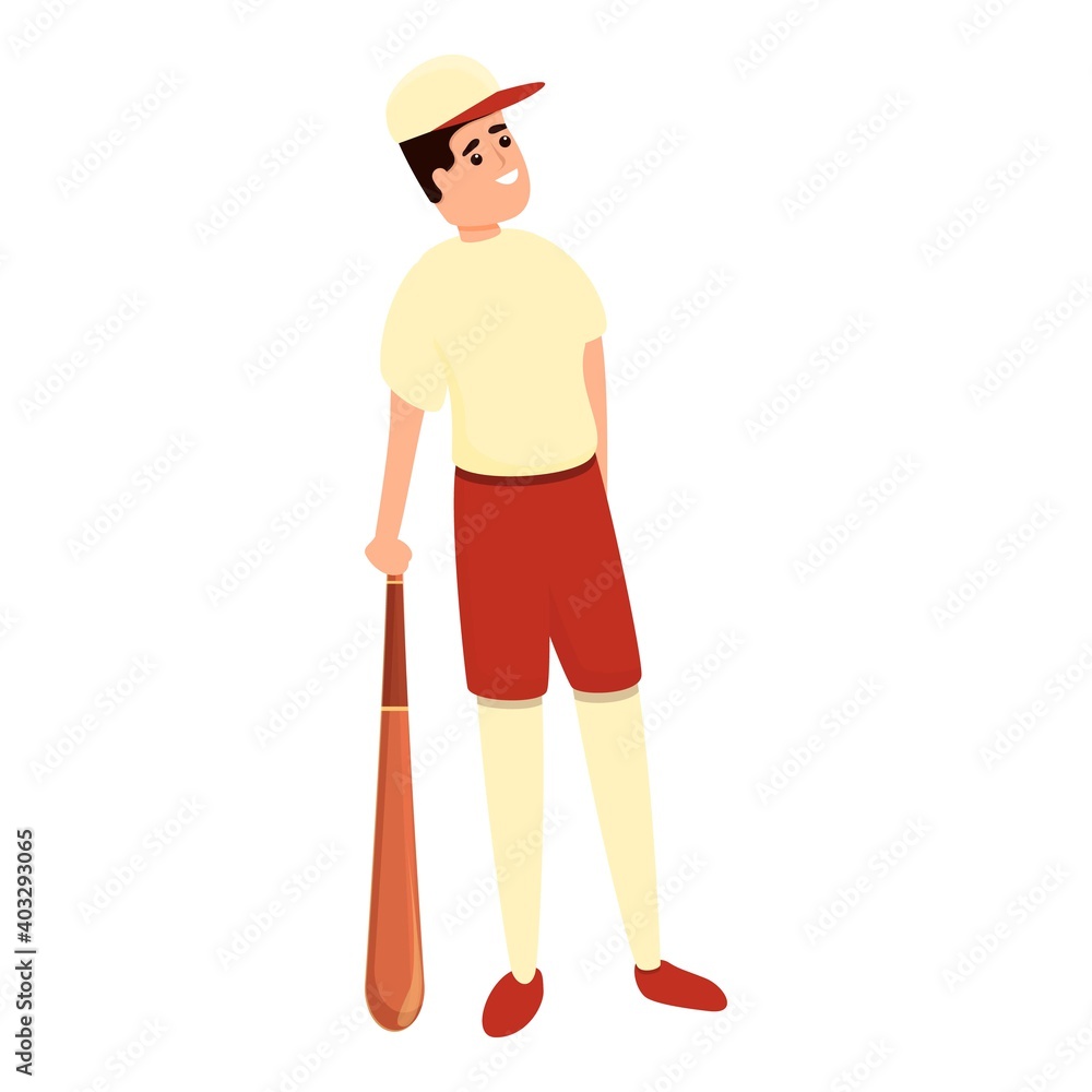 Smiling baseball player icon. Cartoon of smiling baseball player vector icon for web design isolated on white background Smiling baseball player icon. Cartoon of smiling baseball player vector icon for web design isolated on white background