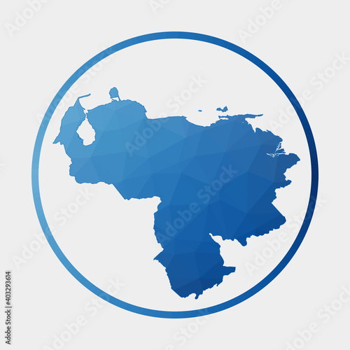 Venezuela icon. Polygonal map of the country in gradient ring. Round low poly Venezuela sign. Vector illustration.