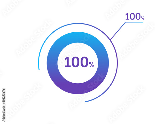 100 percents pie chart infographic elements. 100% percentage infographic circle icons for download, illustration, business, web design