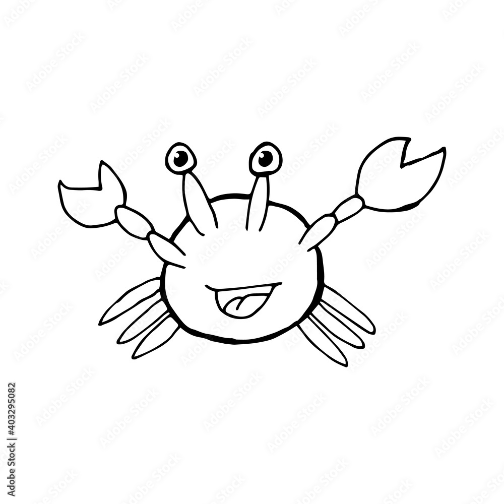 Fototapeta premium Doodle crab. hand drawn of a crab isolated on a white background. Vector illustration sticker, icon, design element