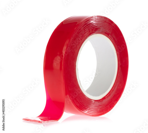 Red Double sided sticky tape reel isolated on white background