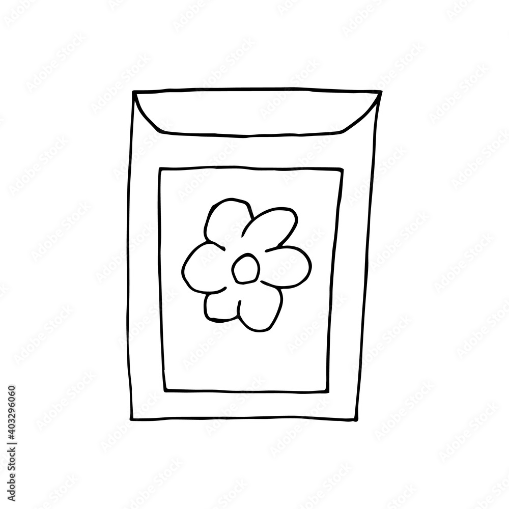 Doodle bag with seeds. hand drawn of a bag with seeds isolated on a white background. Vector illustration sticker, icon, design element Doodle bag with seeds. hand drawn of a bag with seeds isolated on a white background. Vector illustration sticker, icon, design element