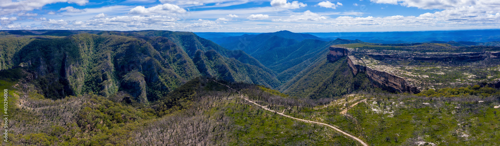 Fototapeta premium Aerial panorama of Kanangra Walls and Mount Cloud Maker in regional Australia