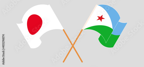 Crossed and waving flags of Japan and Djibouti