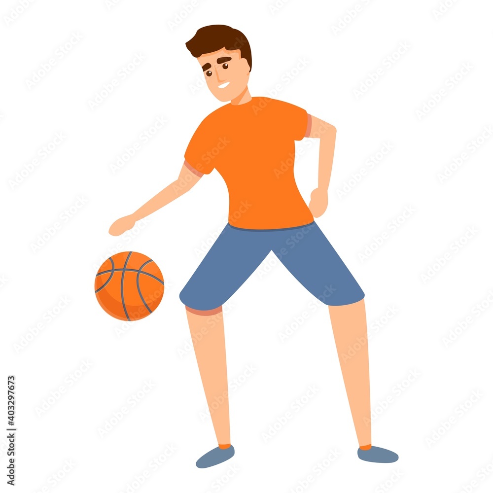 Boy play basketball icon. Cartoon of boy play basketball vector icon for web design isolated on white background