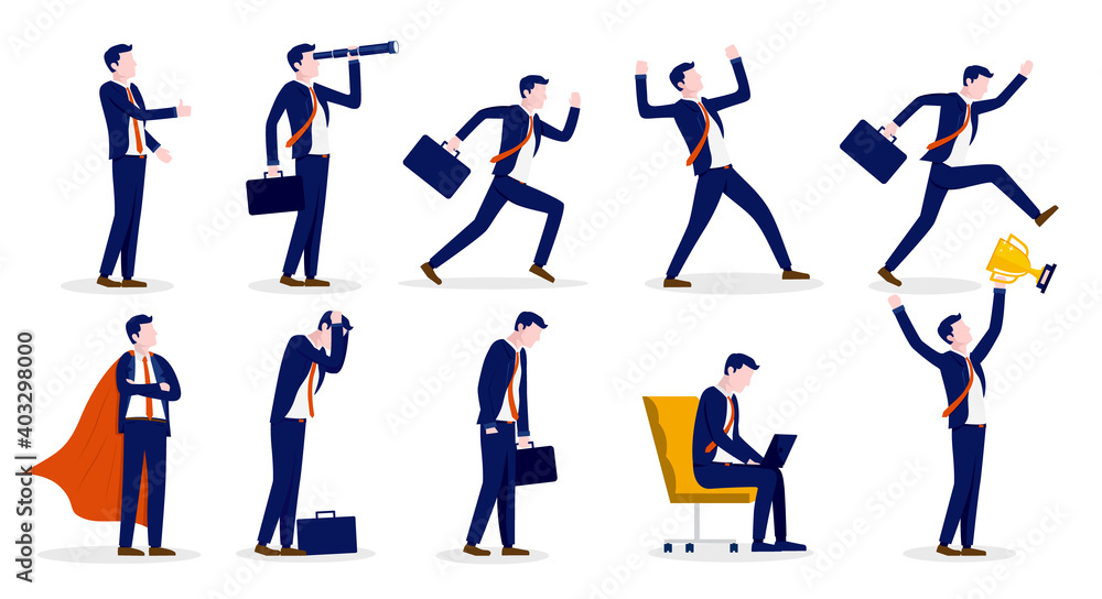 Businessman collection - Set of illustration with male person in different work situations. Vector illustration
