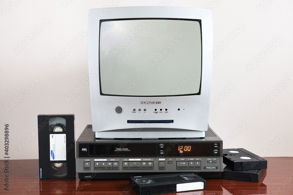 Berlin, Germany 29.11.2020: An old silver TV HORIZON with built-in DVD  player and a vintage VCR Philips VR6460 from the 1980s, 1990s, 2000s next  to it. Stock Photo | Adobe Stock